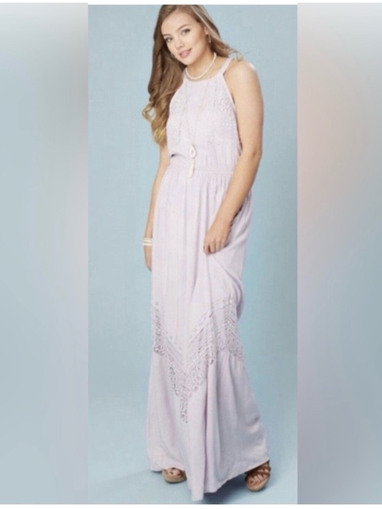 Altar'd State Dresses & Skirts - Altar'd State Light Lavender Halter Maxi Dress with Lace Insets